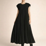 Vestido Plisado Manga Corta con Bolsillo