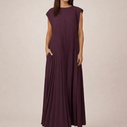 Vestido Plisado Manga Corta con Bolsillo