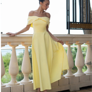 Vestido Midi Escote Bardot Amarillo