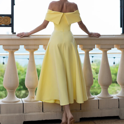 Vestido Midi Escote Bardot Amarillo