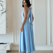 Vestido Midi Azul Cielo Halter Falda Evasé