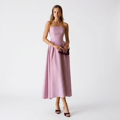 Vestido Midi Malva Strapless Corpiño Estructurado