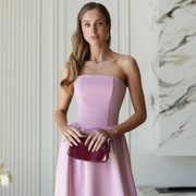 Vestido Midi Malva Strapless Corpiño Estructurado