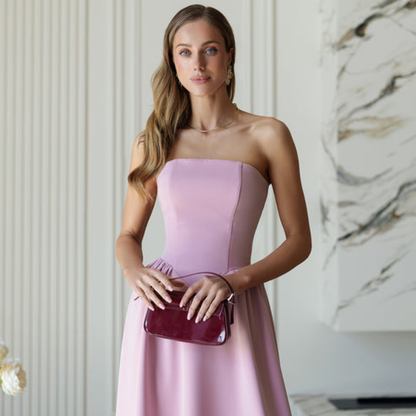Vestido Midi Malva Strapless Corpiño Estructurado