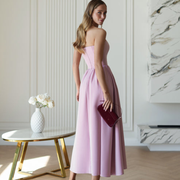 Vestido Midi Malva Strapless Corpiño Estructurado