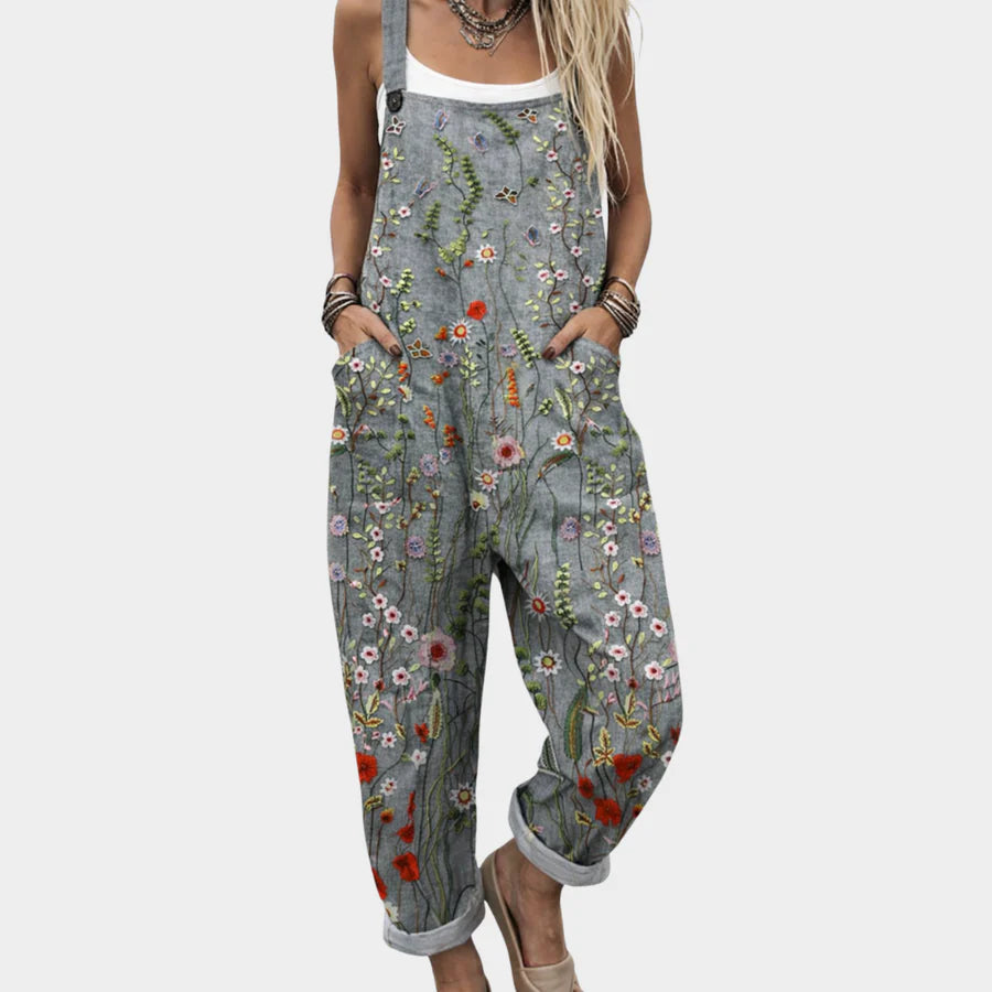 Mono Largo Tirantes Estampado Floral Gris
