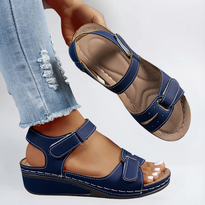 Sandalia Doble Velcro Cuña Baja Plantilla Acolchada