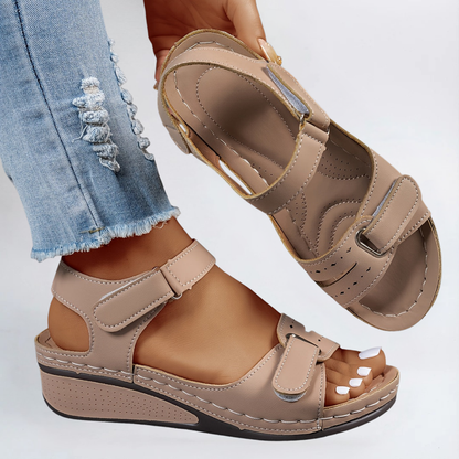 Sandalia Doble Velcro Cuña Baja Plantilla Acolchada