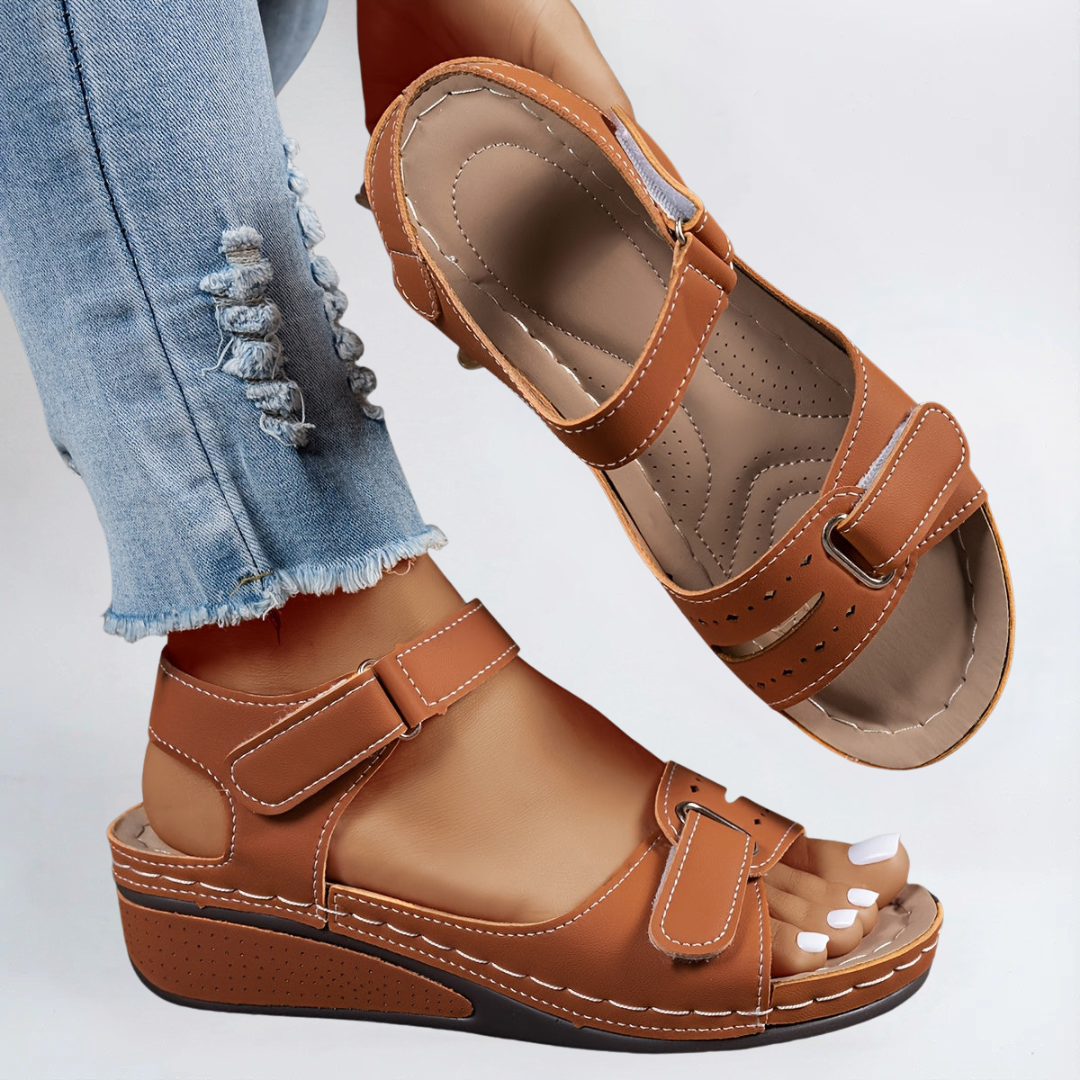 Sandalia Doble Velcro Cuña Baja Plantilla Acolchada