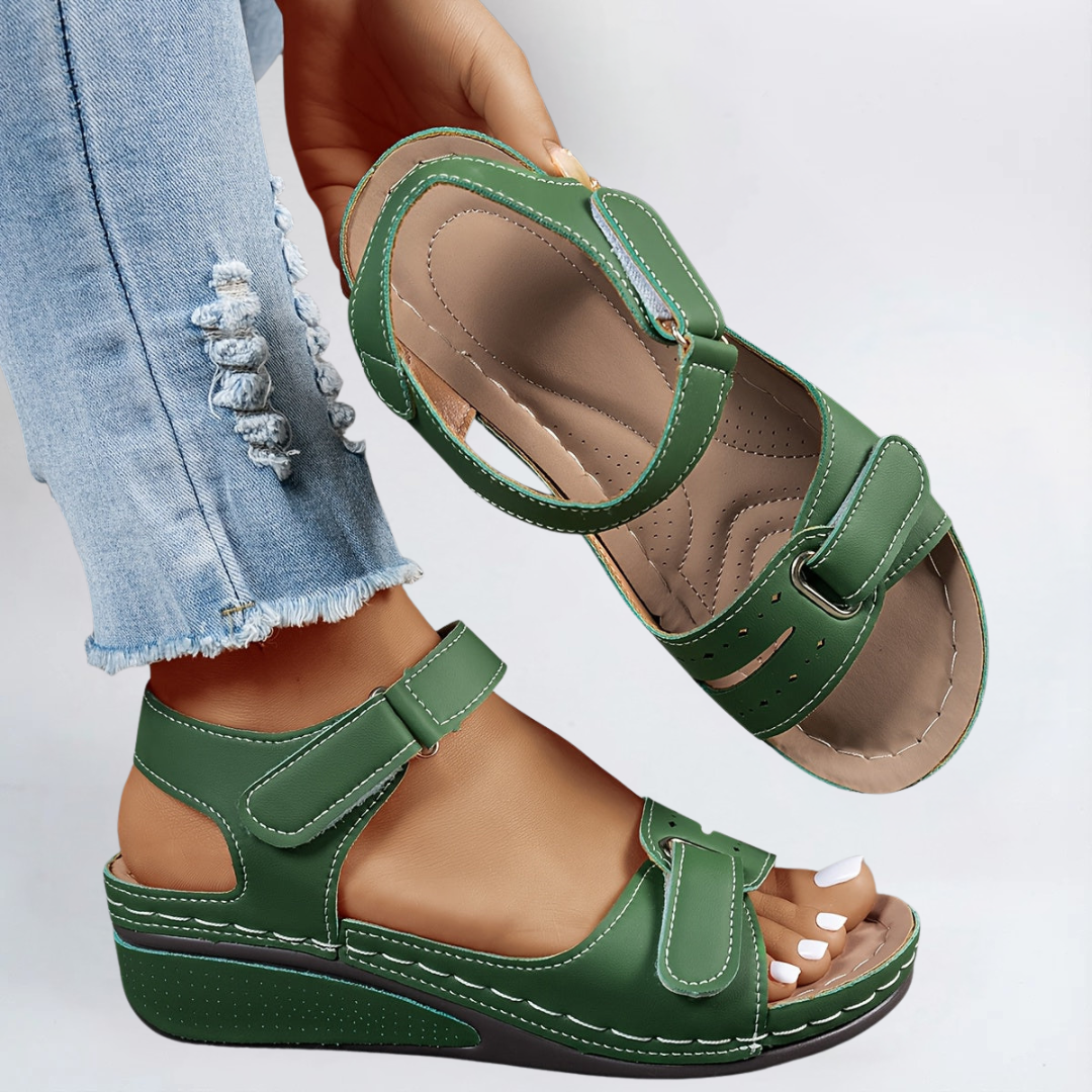 Sandalia Doble Velcro Cuña Baja Plantilla Acolchada