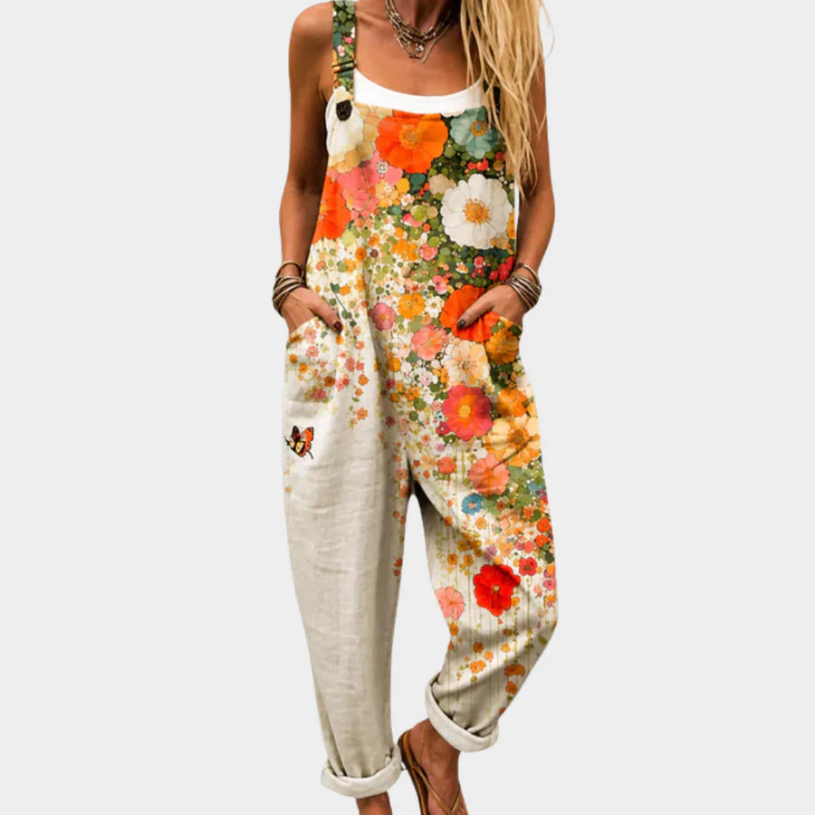 Mono Largo Tirantes Estampado Floral Crema