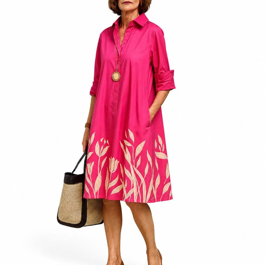Vestido Camisero Midi Fucsia Tulipanes