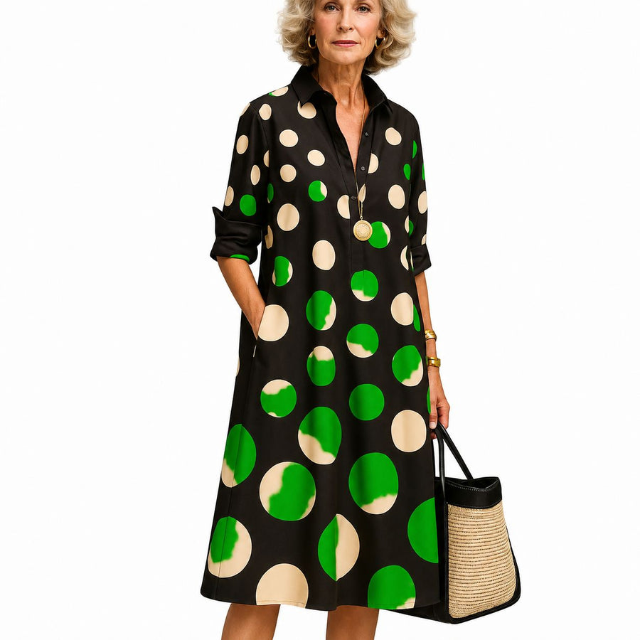 Vestido Camisero Midi Lunares Negro y Verde