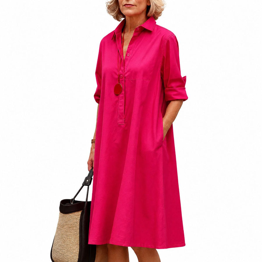 Vestido Camisero Midi Fucsia Liso