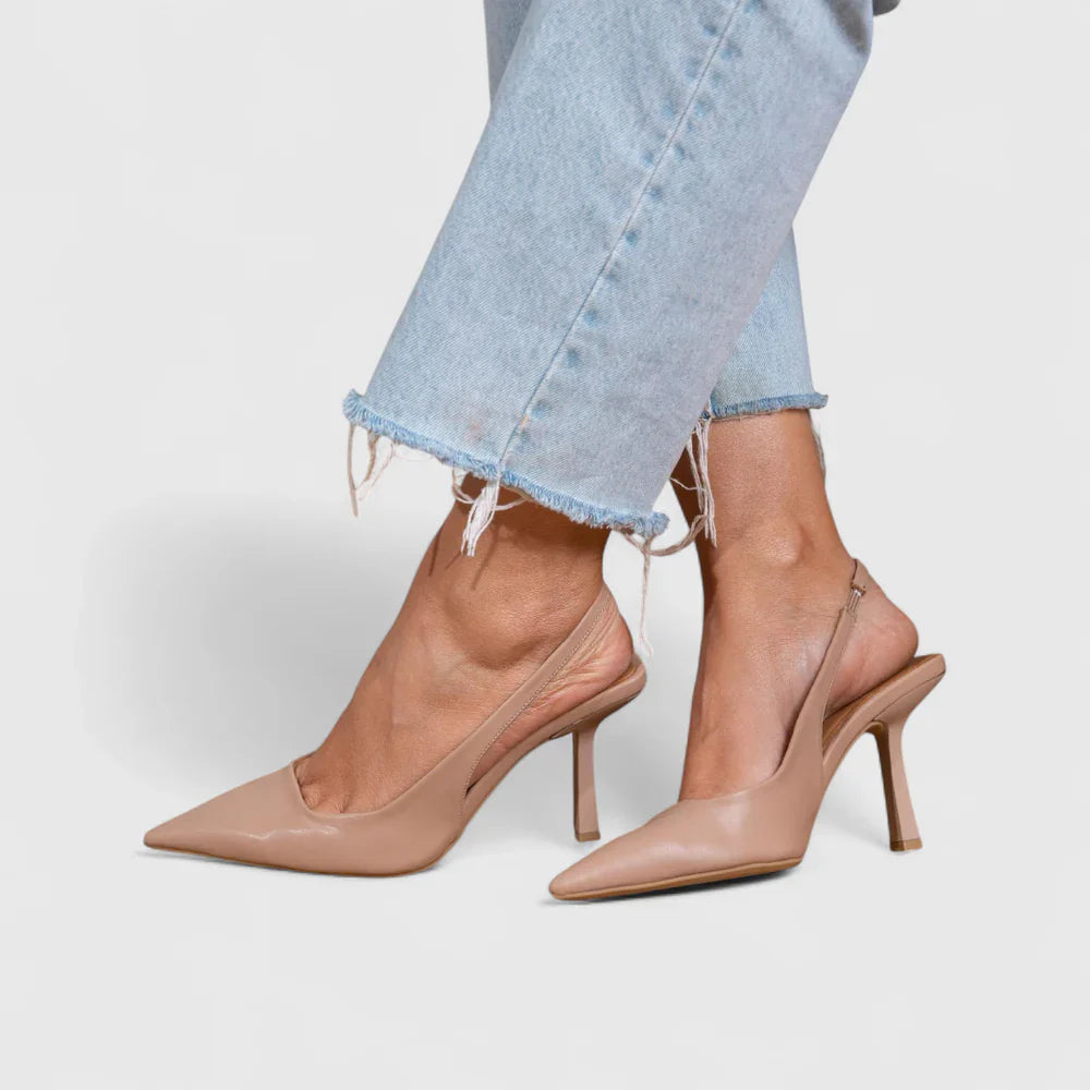 Salón Slingback Ante Punta Fina Tacón Fino