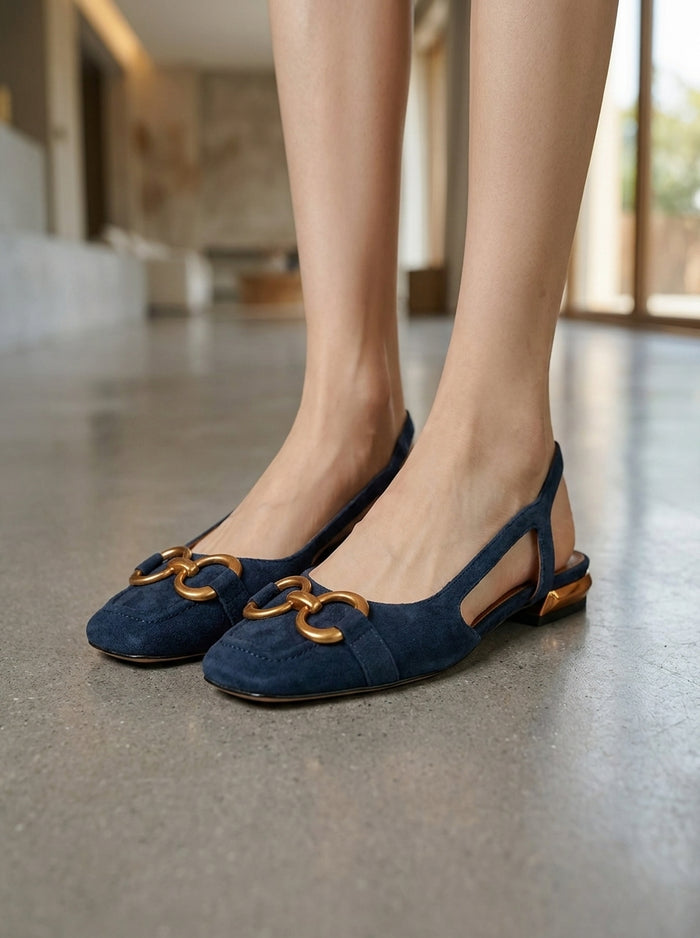 Bailarinas Azul Marino con Detalle Dorado