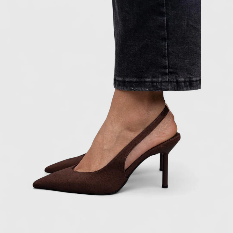 Salón Slingback Ante Punta Fina Tacón Fino