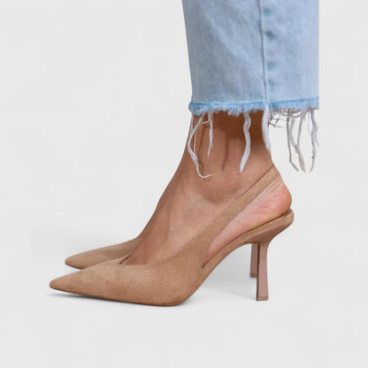 Salón Slingback Ante Punta Fina Tacón Fino