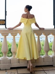 Vestido Amarillo Midi con Escote Bardot